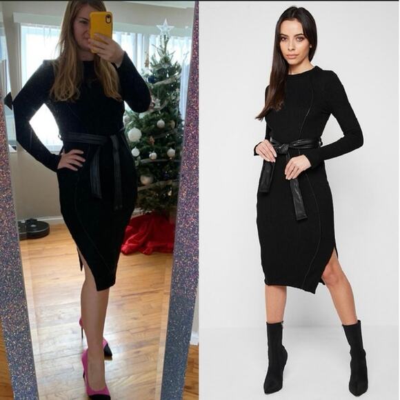 NEW Maniere de Voir Black Ribbed Long Sleeve Bodycon Sweater Dress Size 10 NWT - Picture 1 of 9